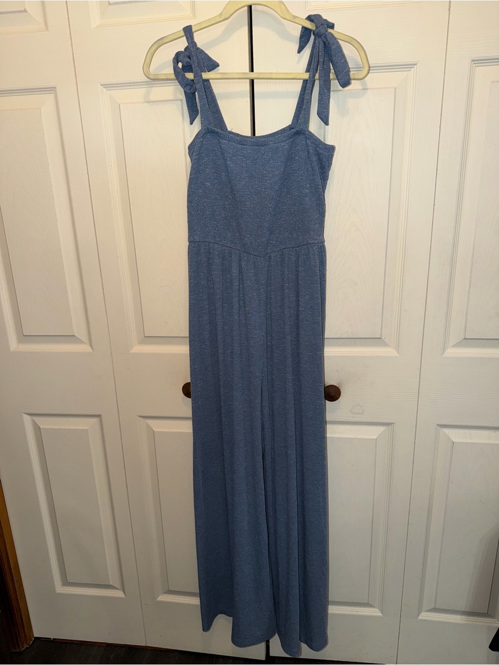 Dusty Blue Tie-Shoulder wide leg One-Piece Jumpsuit